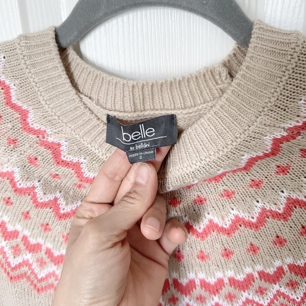 Belle by belldini Beige and Pink Patterned Sweater - Picture 3 of 7